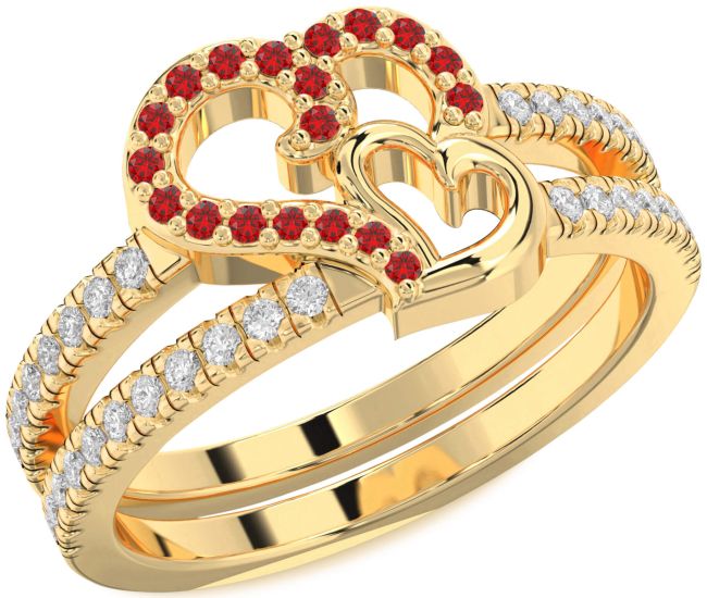 Diamond Ruby Gold Silver Heart Ring