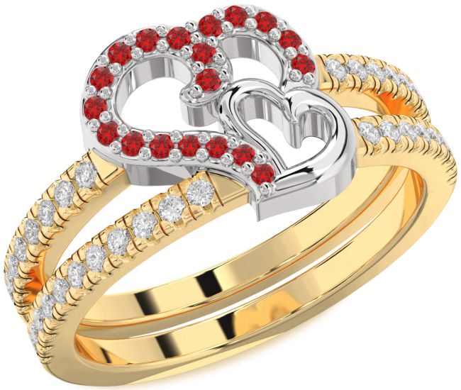 Diamond Ruby Gold Silver Heart Ring