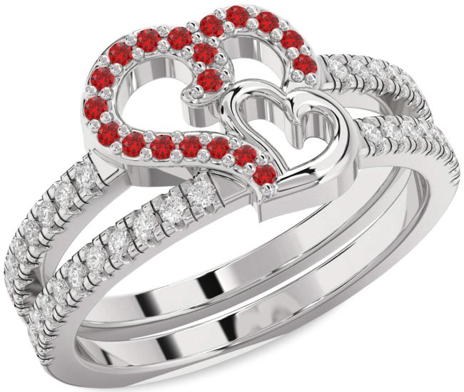 Diamond Ruby Silver Heart Ring