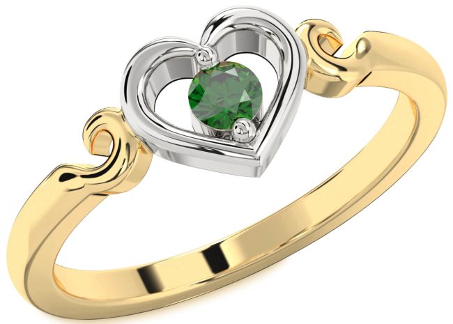 Emerald Gold Silver Heart Promise Ring
