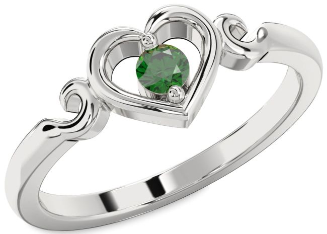 Emerald White Gold Heart Promise Ring