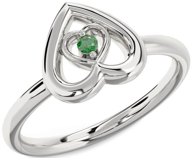 Emerald Platinum Heart Promise Ring