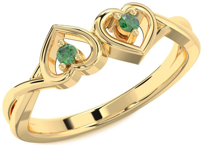Emerald Gold Heart Two Stone Birthstone Ring