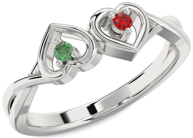 Silver Heart Two Stone Promise Ring