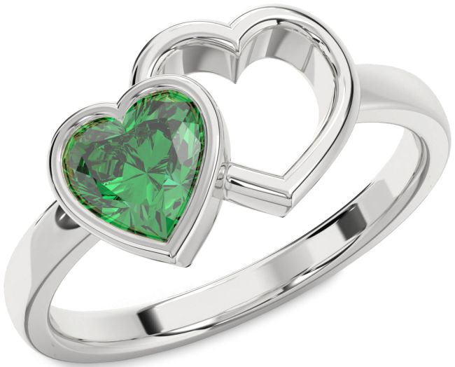 Emerald Platinum Heart Promise Ring