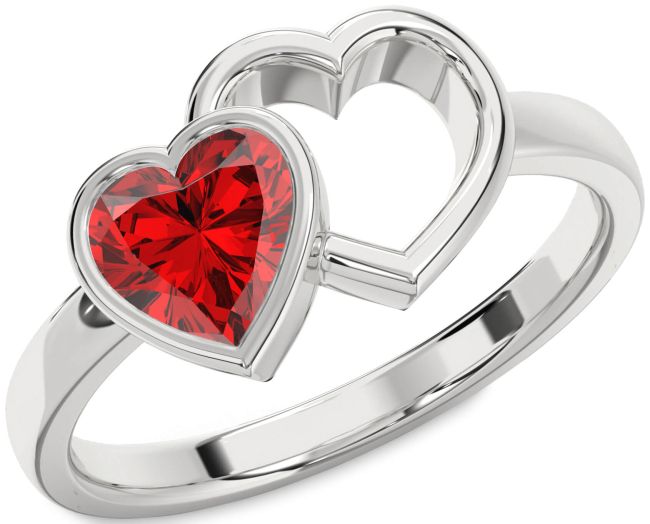 Ruby Platinum Heart Promise Ring