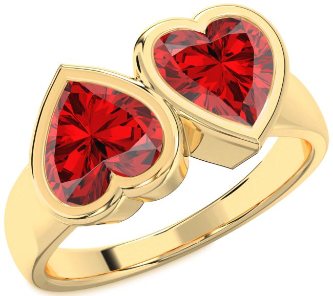 Ruby Gold Two Heart Birthstone Ring