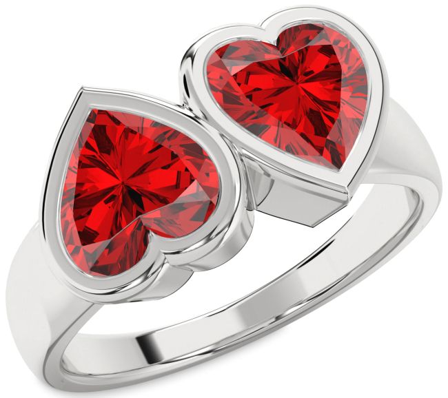 Ruby Platinum Two Heart Birthstone Ring