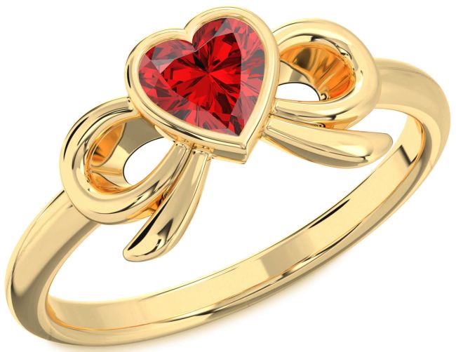 Ruby Gold Bow Heart Solitaire Engagement Ring