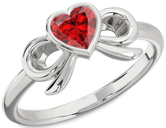Ruby Platinum Bow Heart Solitaire Engagement Ring