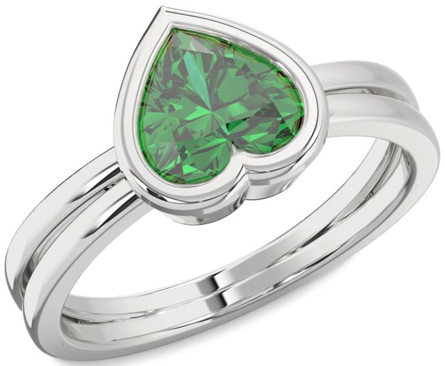 Emerald Platinum Heart Solitaire Engagement Ring