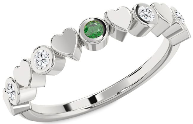 Diamond Emerald Silver Heart Promise Ring