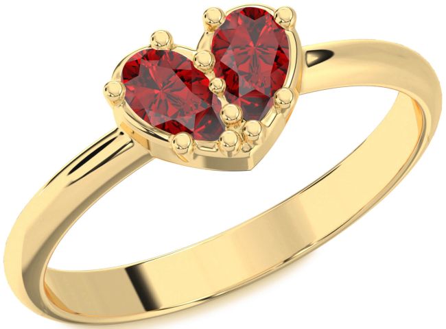 Ruby Gold Heart Two Stone Birthstone Ring