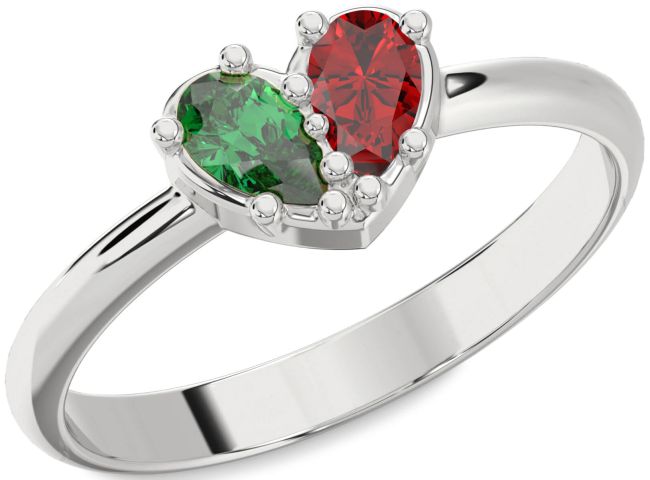 Silver Heart Two Stone Promise Ring