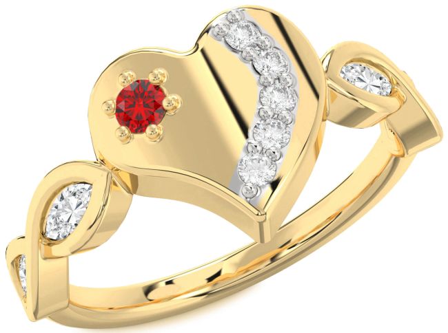 Diamond Ruby Gold Silver Heart Promise Ring