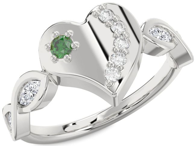Diamond Emerald Silver Heart Promise Ring