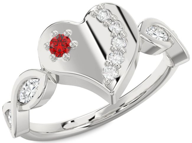 Diamond Ruby Platinum Heart Promise Ring