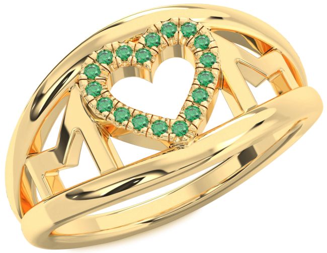 Emerald Gold Mom Heart Ring