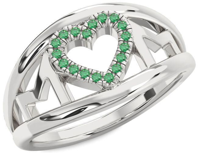 Emerald Platinum Mom Heart Ring