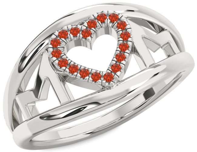 Fire Opal Platinum Mom Heart Ring