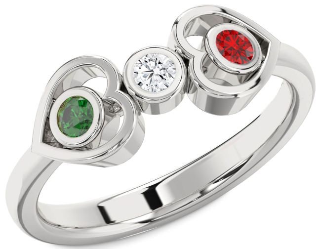 Platinum Heart Three Stone Mother's Ring