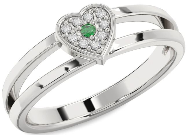 Diamond Emerald Silver Heart Promise Ring