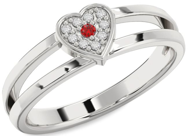 Diamond Ruby Silver Heart Promise Ring