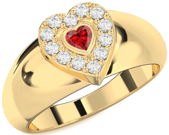 Diamond Ruby Gold Heart Promise Ring