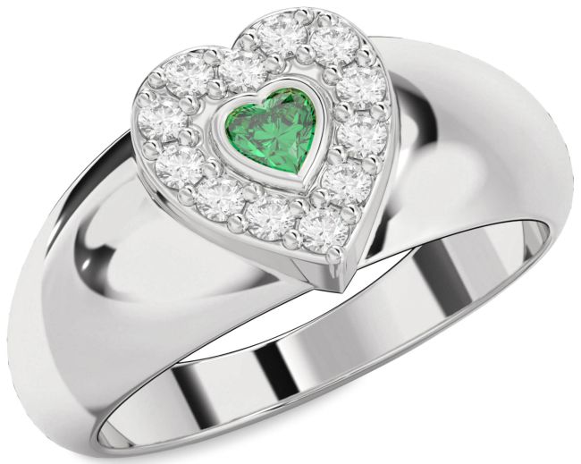 Diamond Emerald Silver Heart Promise Ring