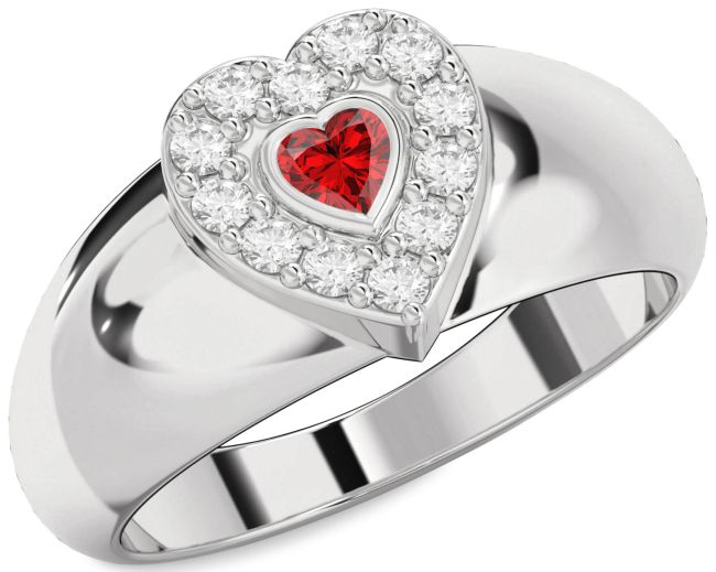 Diamond Ruby Silver Heart Promise Ring