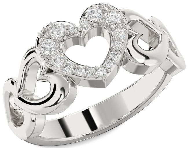 Diamond Silver Heart Four Stone Ring
