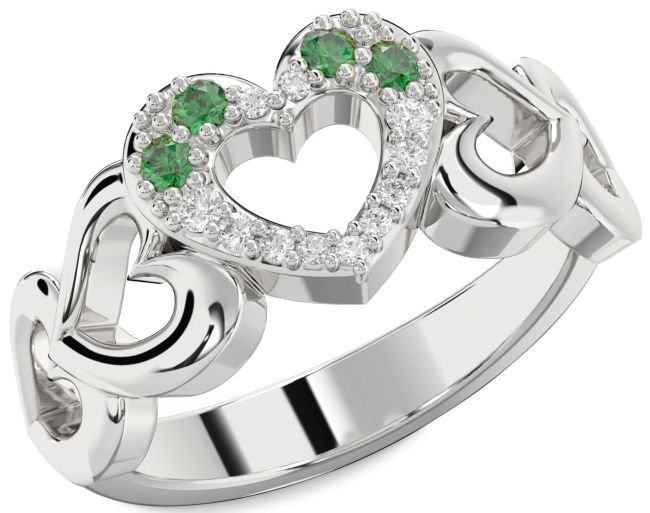Diamond Emerald White Gold Heart Four Stone Ring