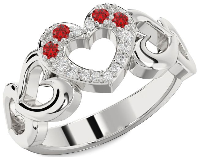Diamond Ruby White Gold Heart Four Stone Ring