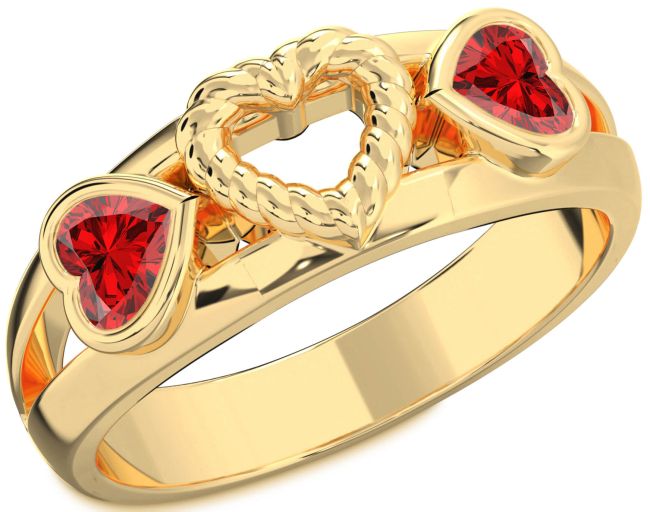 Ruby Gold Two Heart Birthstone Ring