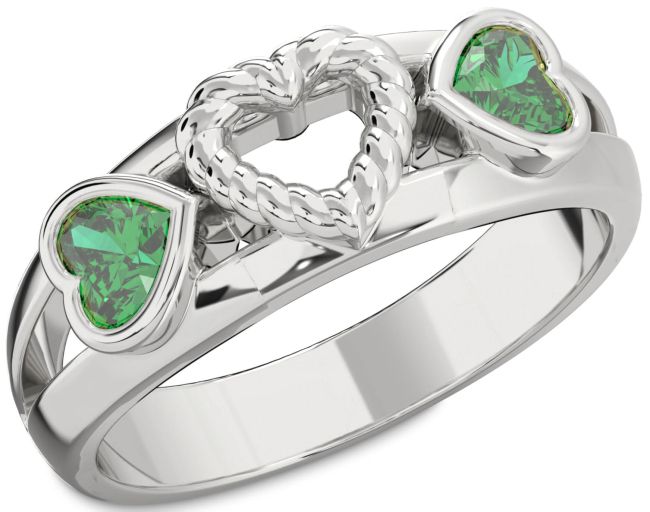 Emerald Platinum Two Heart Birthstone Ring