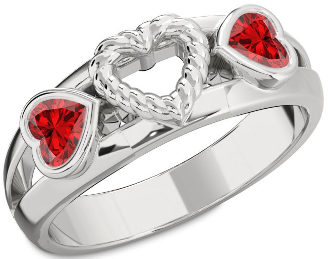 Ruby Platinum Two Heart Birthstone Ring