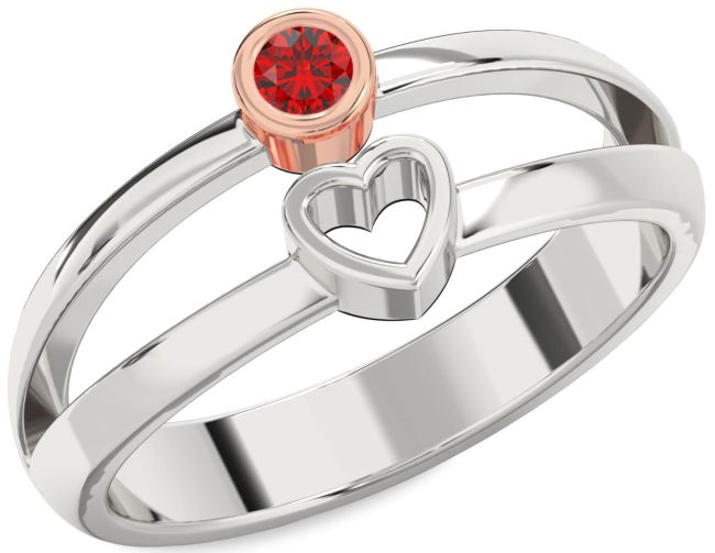 Ruby Silver & 10K Rose Gold Heart Promise Ring
