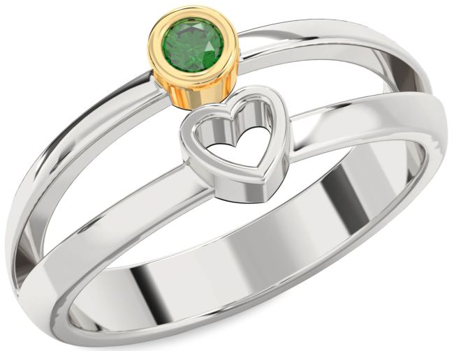 Emerald Platinum & Yellow Gold Heart Promise Ring