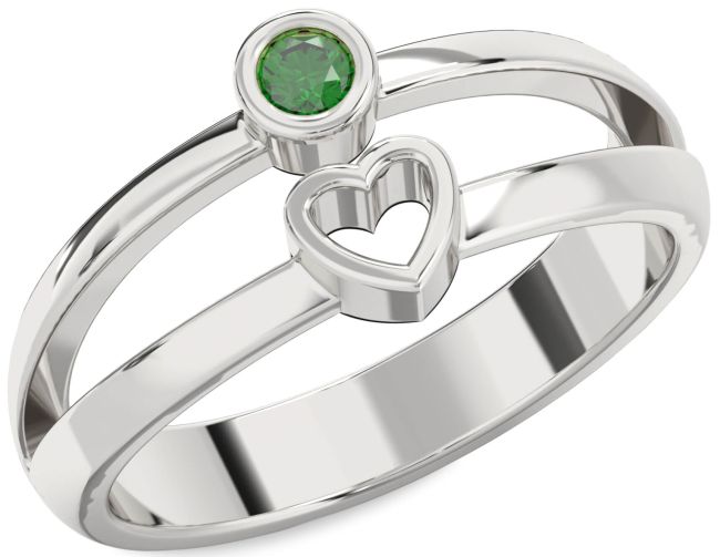 Emerald Silver Heart Promise Ring