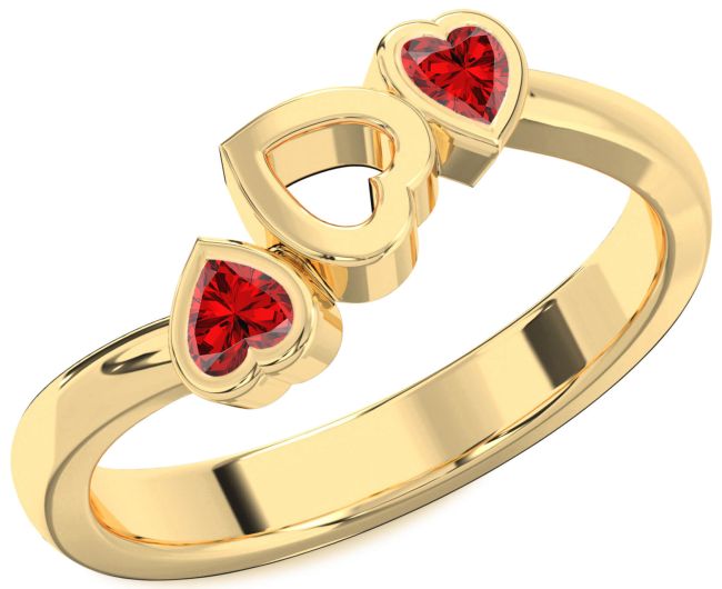 Ruby Gold Two Heart Birthstone Ring