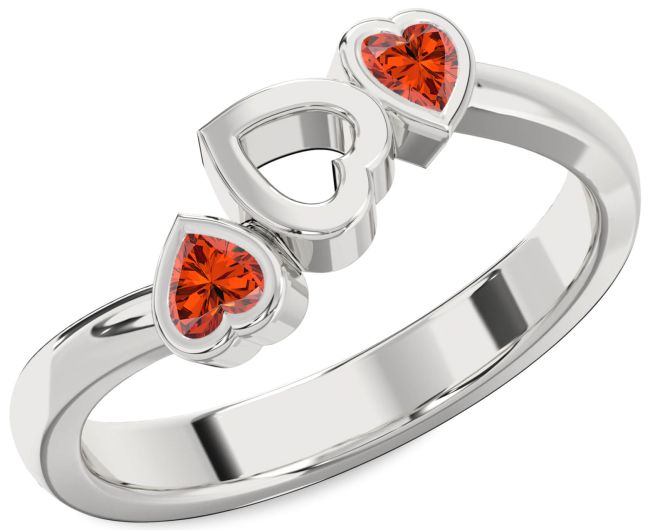 Fire Opal Platinum Two Heart Ring