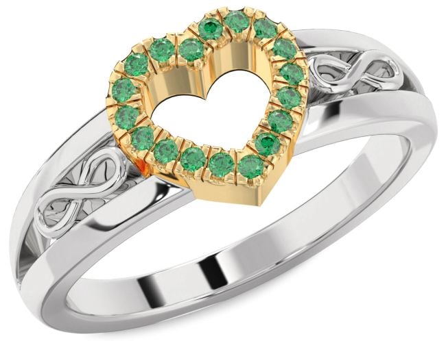 Emerald Platinum & Yellow Gold Heart Infinity Ring