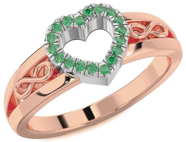 Emerald Rose Gold Silver Heart Infinity Ring