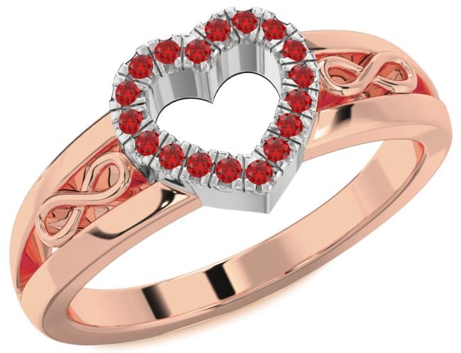 Ruby White Rose Gold Heart Infinity Ring