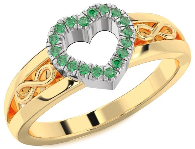 Emerald Gold Silver Heart Infinity Ring