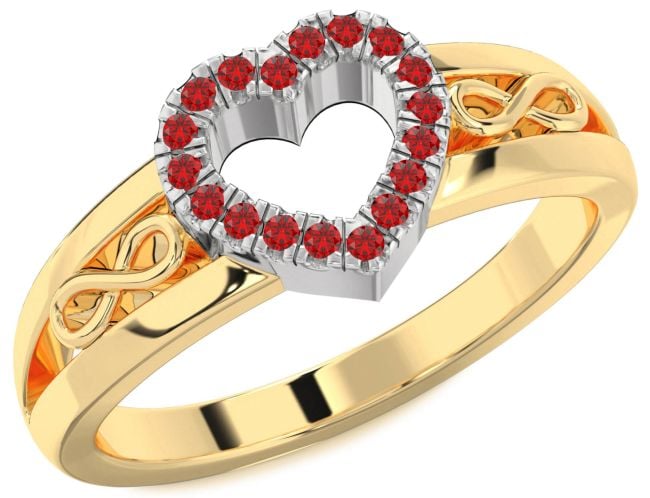 Ruby Gold Silver Heart Infinity Ring