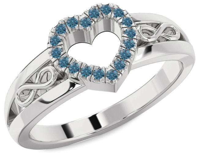 Blue Diamond Silver Heart Infinity Ring