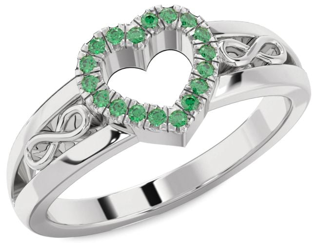 Emerald Platinum Heart Infinity Ring