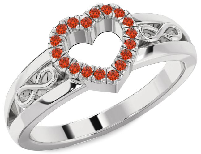 Fire Opal Platinum Heart Infinity Ring