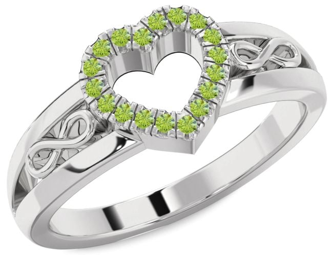 Peridot Silver Heart Infinity Ring